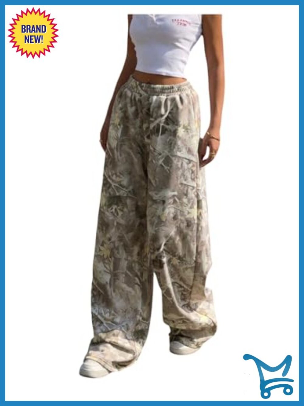 Camo Baggy Wide Leg High Waisted Drawstring Sweatpants